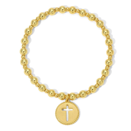 Iris espléndido - Pulsera elástica de cuentas con dije de cruz recortada