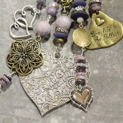 Czech These Out Plum Metal heart Charmers Necklace