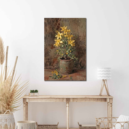Potted Forsythia Flower Blooms Canvas Print Wall Art