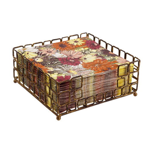 Square Links Paper Lunch Napkin Metal Caddy Aged Gold