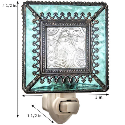 Turquoise Blue Stained Glass Decorative Night Light