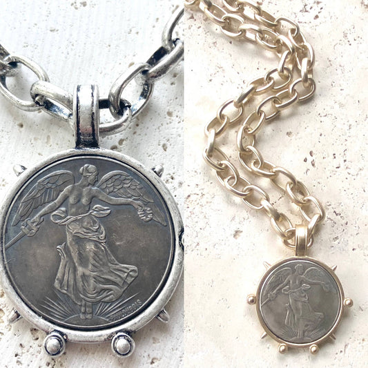 French Angel Coin Necklace