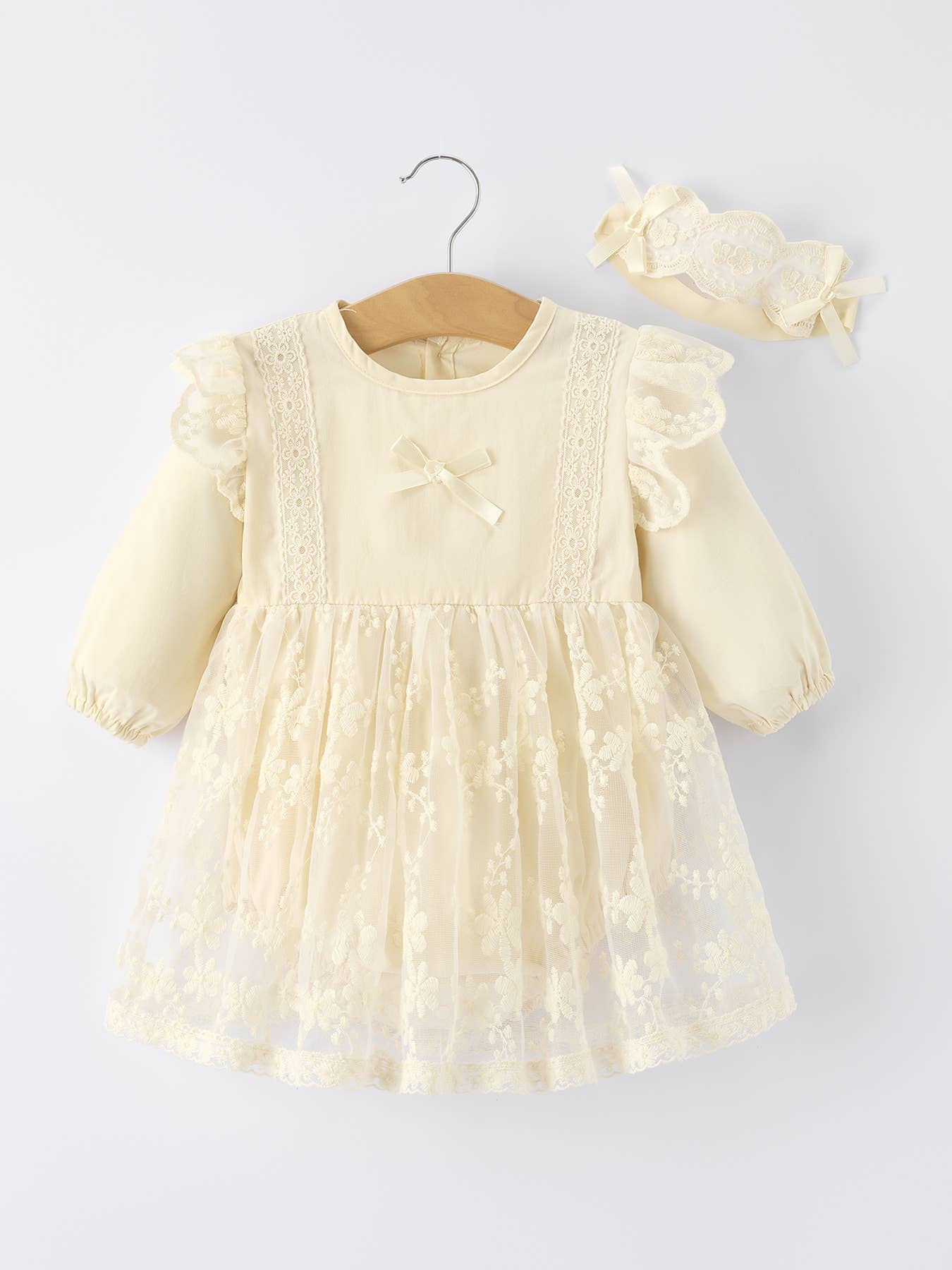 Lace Long-Sleeved Baby Girl Romper w/Matching Headband
