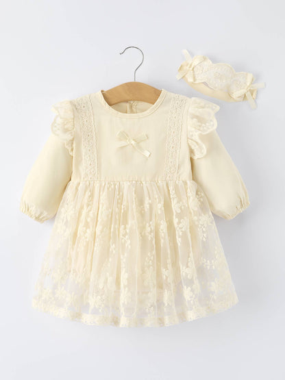 Lace Long-Sleeved Baby Girl Romper w/Matching Headband
