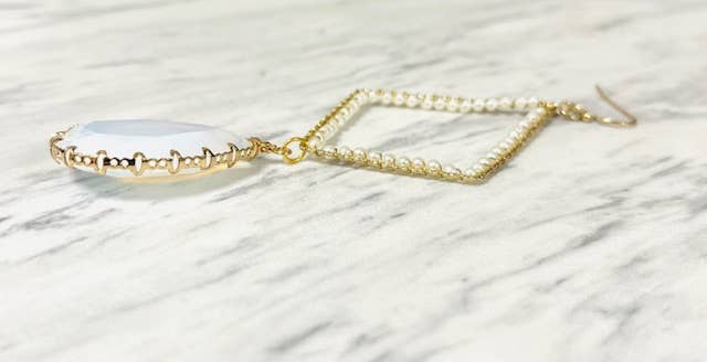 Anita K By Blushing Pink - Wire Wrapped Pearl Triangle with Opal Teardrop Earring