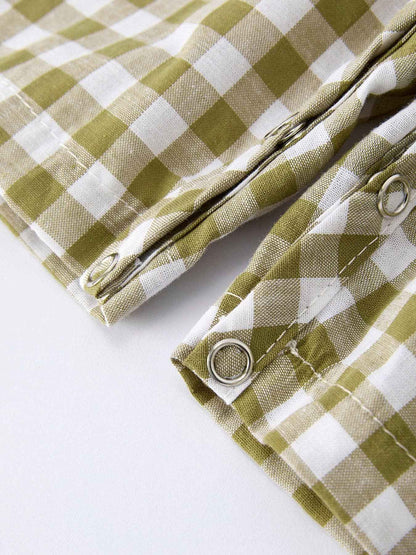 Green Plaid Fish Embroidered Smocked Baby Boy Romper: 3M
