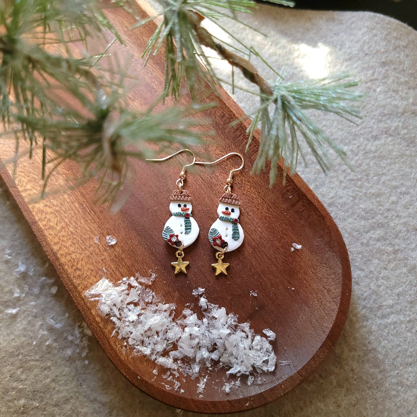 Hand Crafted Snowman with Star Earrings