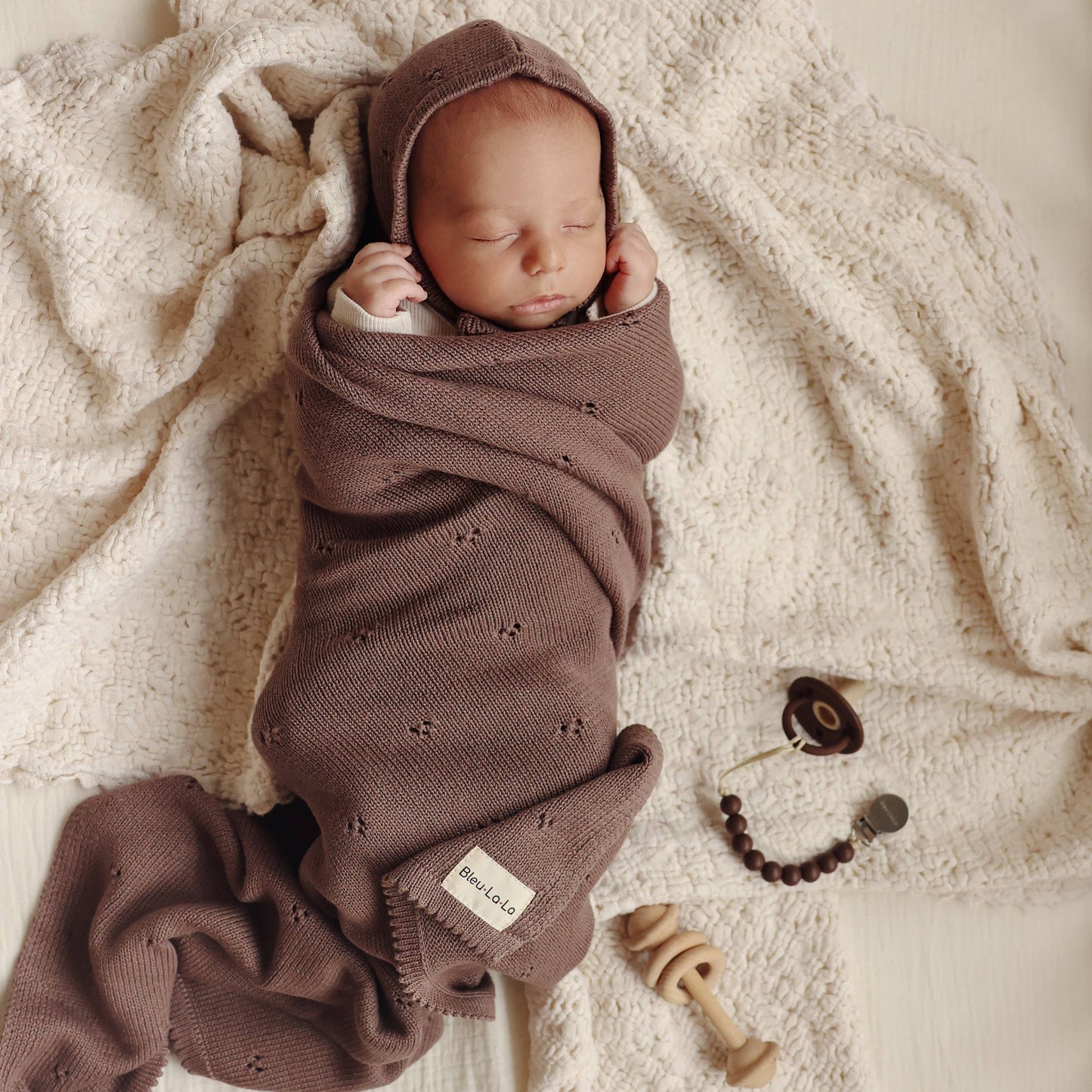 Swaddle Receiving Baby Blanket: Pointelle  Mocha