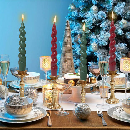 Spiral Christmas Holiday Taper Candles - set of 4