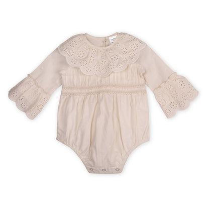 Viverano Organics - Schiffli Lace Clown Collar Baby Girl Romper (Organic)