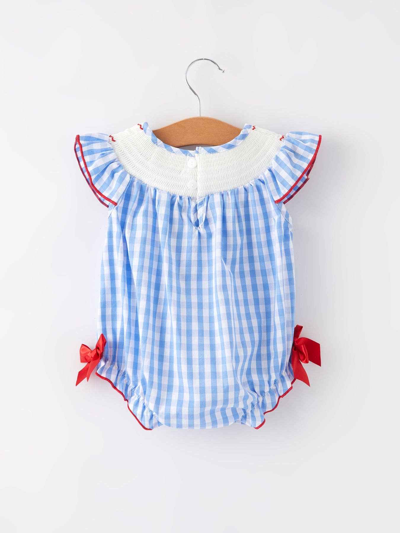 4th of july Flag Embroidery Smocking Girls Romper: 3M