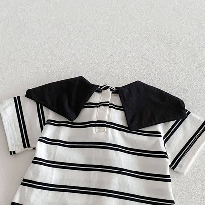 Baby Short Sleeve Striped Panda Romper