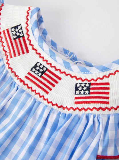 4th of july Flag Embroidery Smocking Girls Romper: 3M