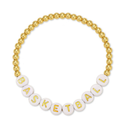 Espléndida pulsera de cuentas con diseño de baloncesto y flor de lis.