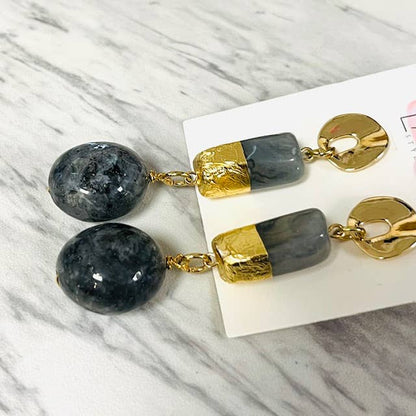 Anita K By Blushing Pink - Spectrolite & Gold Foil  Wrapped Resin Dangle Earring