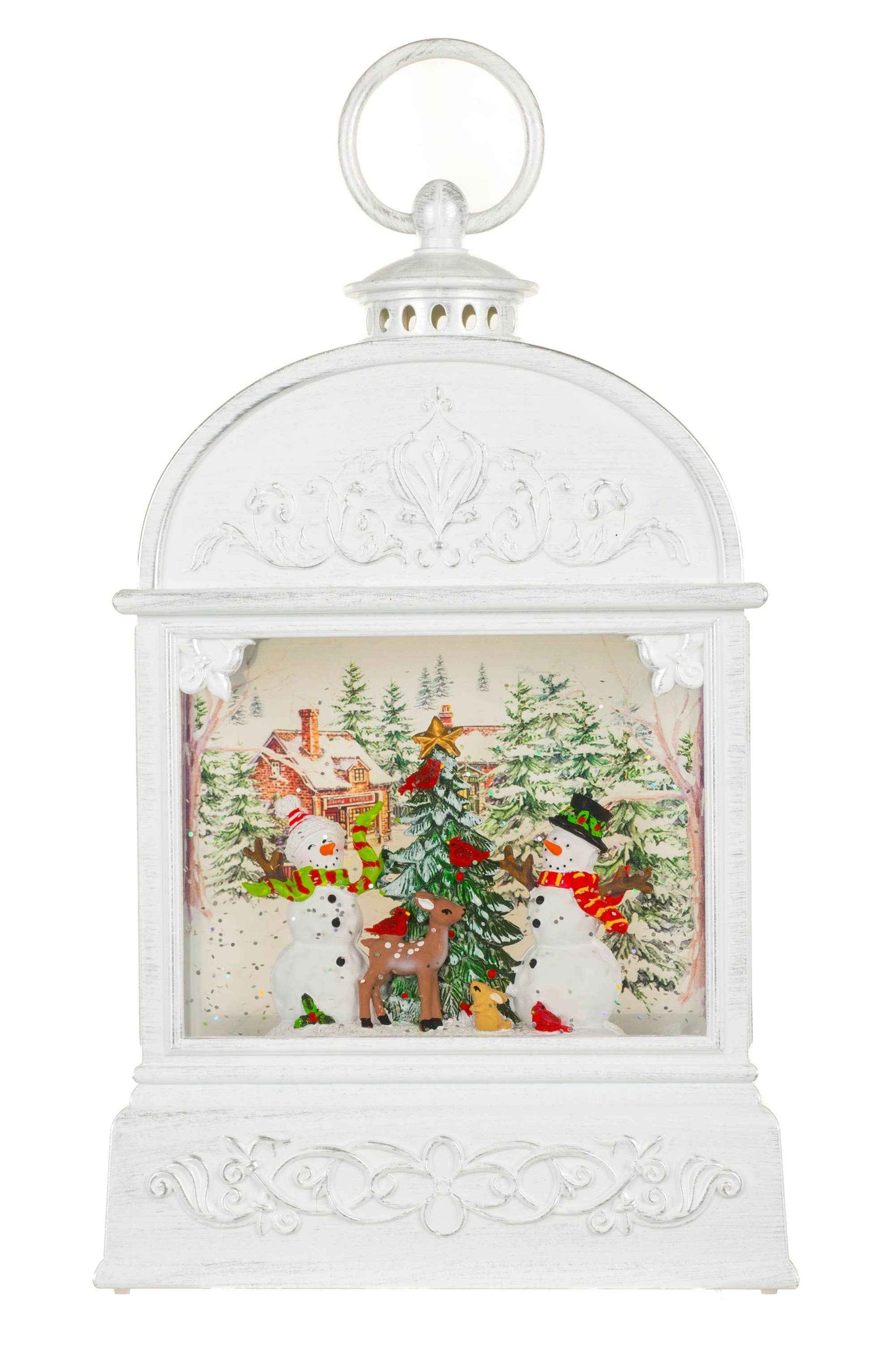 NEW-White Lantern Snow Globe with Wholesome Snowman
