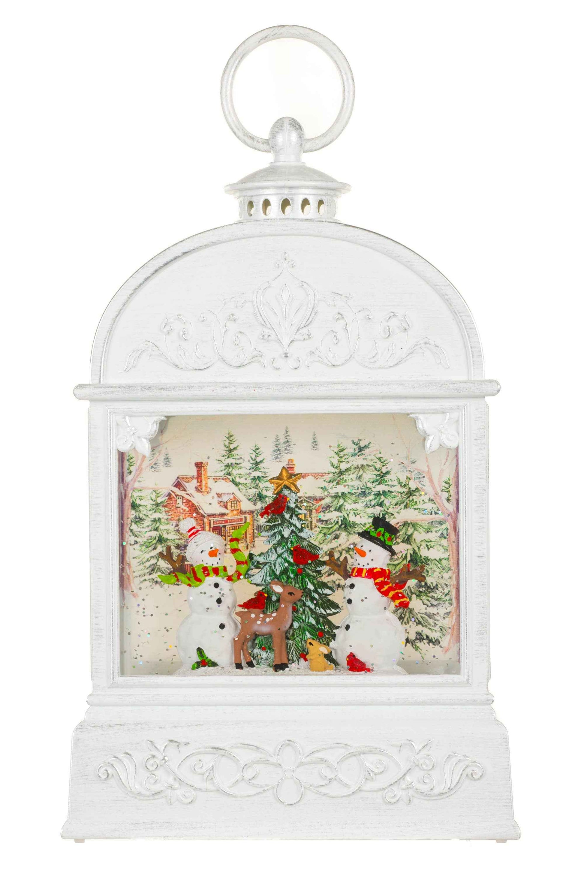 NEW-White Lantern Snow Globe with Wholesome Snowman