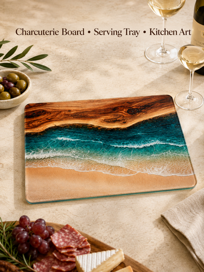 Coastal Tempered Glass Cutting Board: 8x11 inch