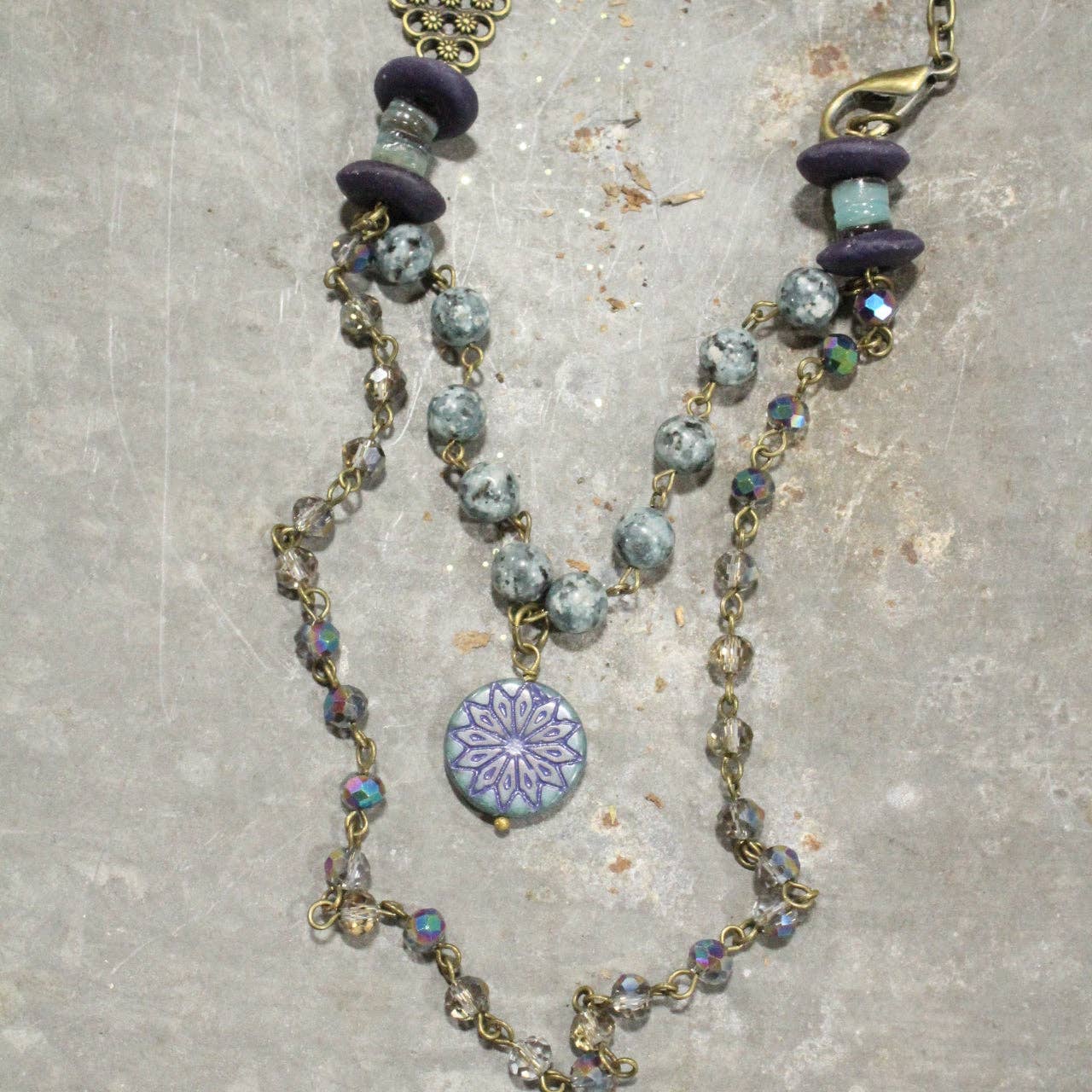 Cool Shades of Blue & Purple Glass Beaded Layered Necklace
