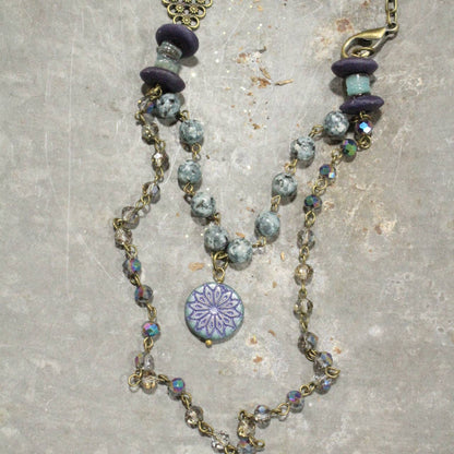 Cool Shades of Blue & Purple Glass Beaded Layered Necklace