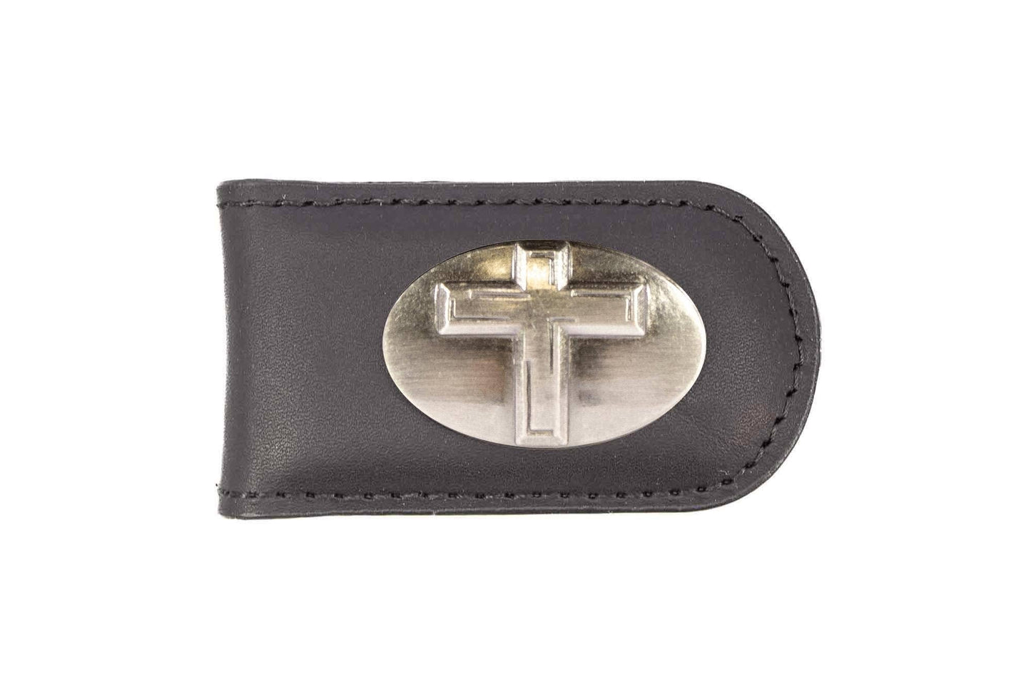 Christian Cross Leather Magnetic Money Clip Wallet: Croc Tan