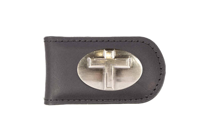 Christian Cross Leather Magnetic Money Clip Wallet: Croc Tan