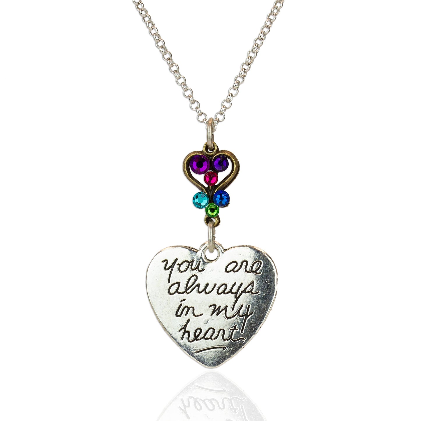 Collar con dije de cristal "Siempre estás en mi corazón"