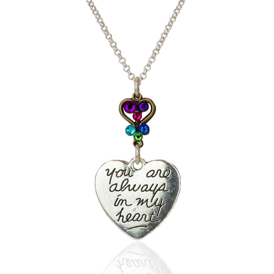 Collar con dije de cristal "Siempre estás en mi corazón"