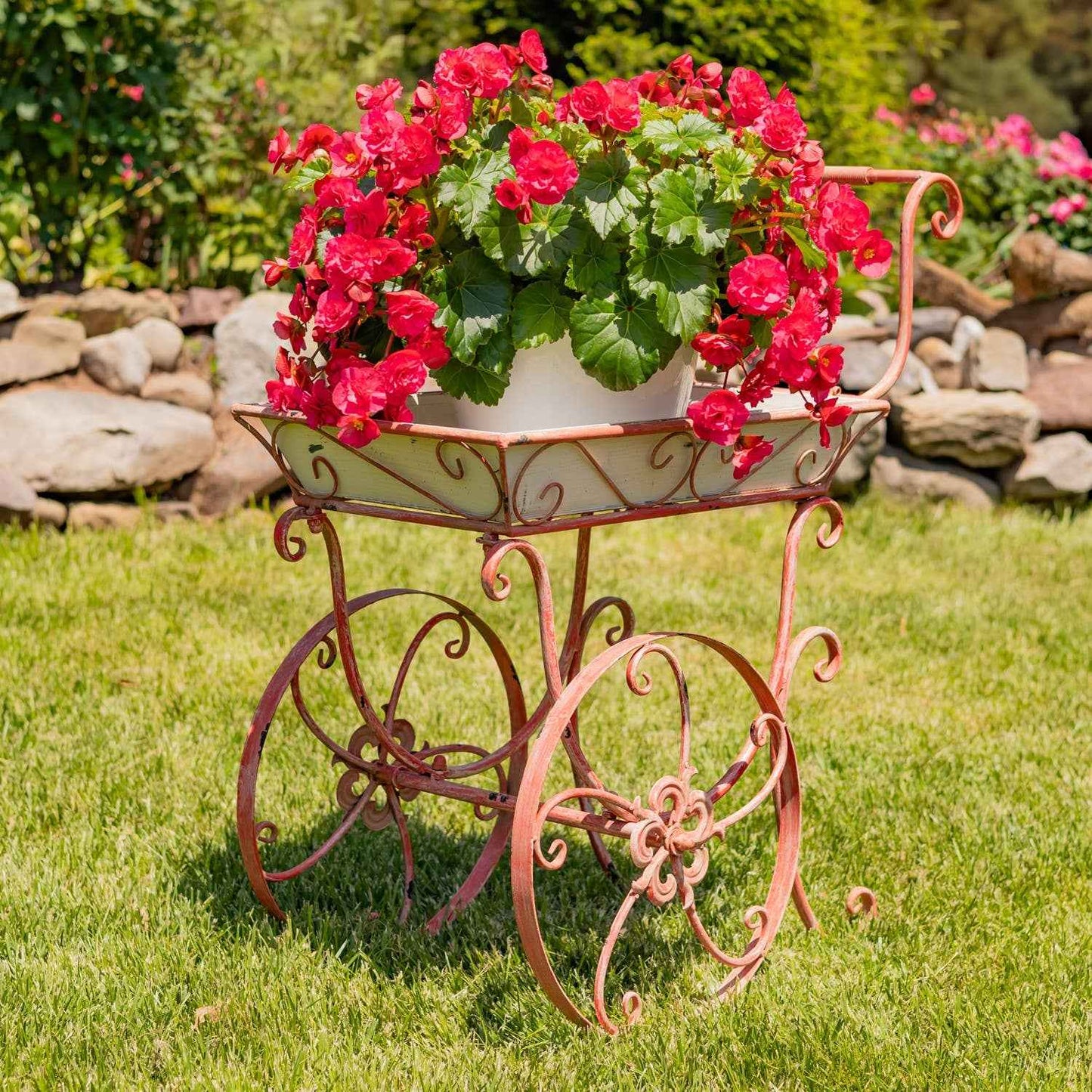 32" Metal Garden-Flower Cart - 3 options - "London 1820": Pink