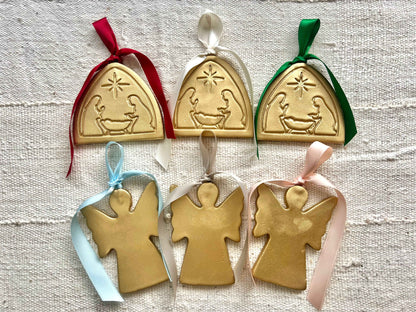 Angel & Nativity Ornaments: Burgundy / Nativity