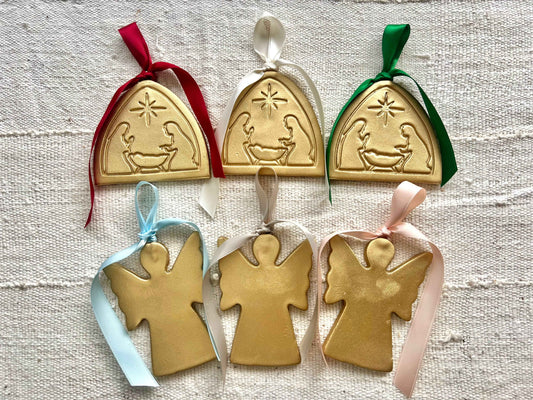 Angel & Nativity Ornaments: Burgundy / Nativity