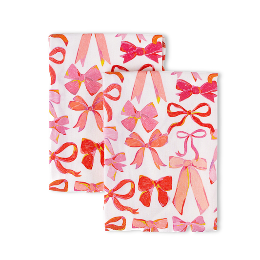 Elyse Breanne Design - Pack of 2 Pink Bows Tea Towels