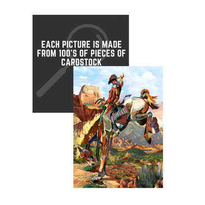 3D Collage Art | Cowboy on Bronc (36"x24")