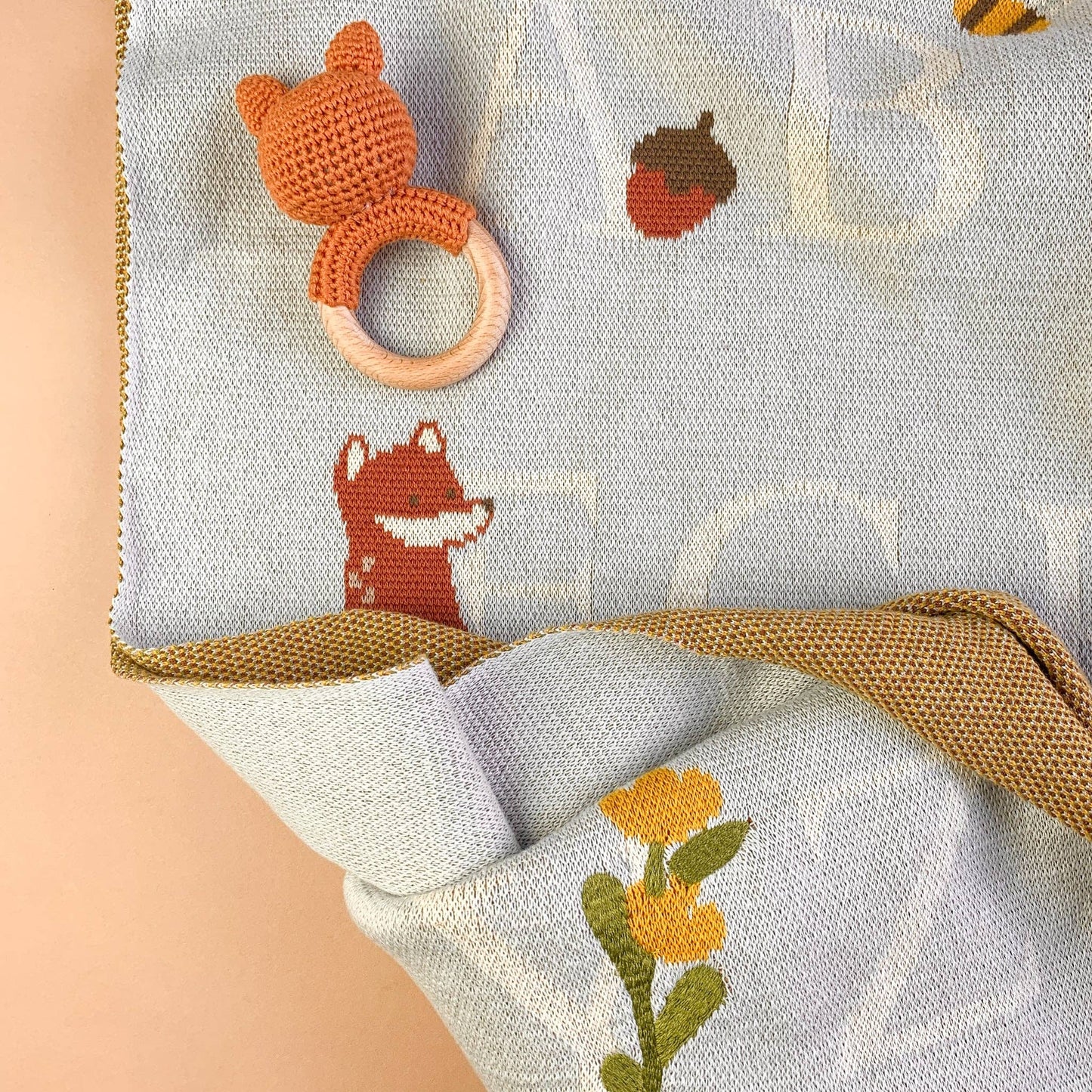 ABC Blanket Hat Teether Gift Set- Newborn Fox Acorn