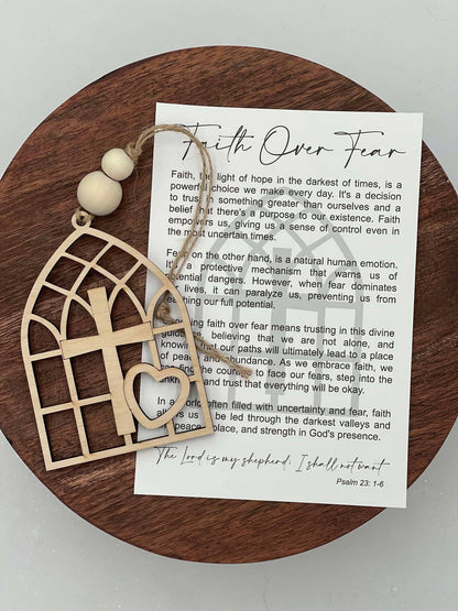Montgomery and Claire Faith Over Fear Wooden Cross Ornament