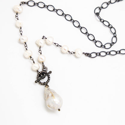 Necklace Baroque Pearl,Freshwater Pearl PaperClipGunMetal18”