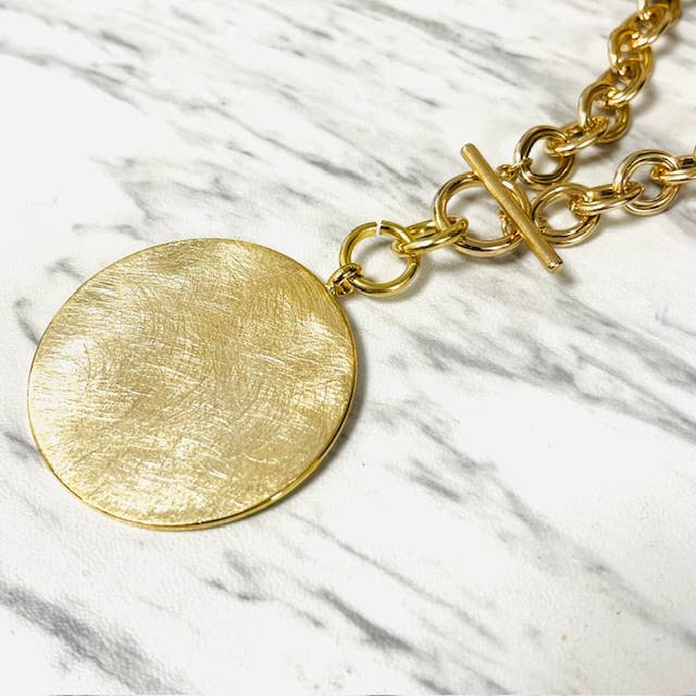 Anita K By Blushing Pink - Brushed Brass Circle Pendant Toggle Necklace