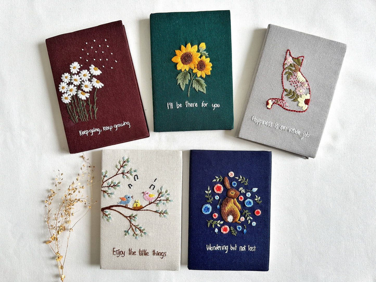 Handmade Journal with Cute Embroidery & Inspirational Quote, Collection Rory