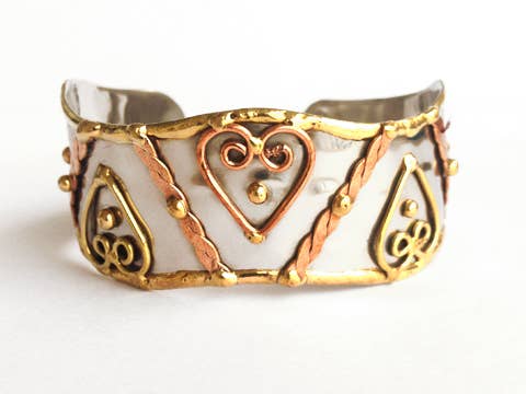 Mixed Metal Cuff Bracelet - Zig Zag Hearts