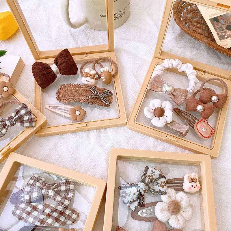 5-Piece Cute Hair Accessories Gift Set for Girls: 3-Boxed Padded Bow Set (5pcs)
