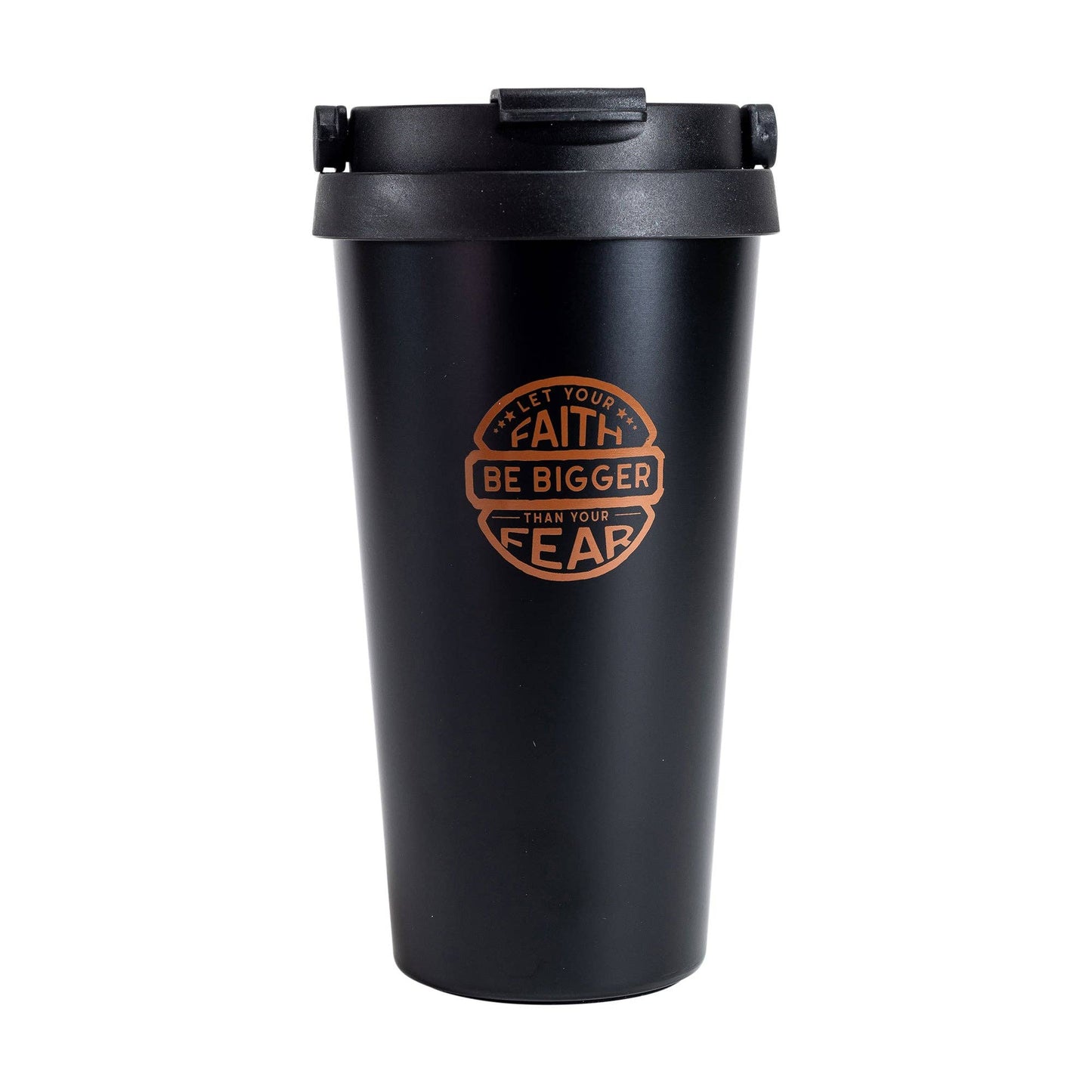 Divinity Boutique - Travel Mug - Faith Bigger Than Fear - Copper Ink/Black Mug