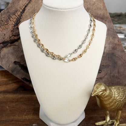 PennyLine inc - Short Anchor Chain Necklace with Emerald-Cut Crystal – Gold or Silver
