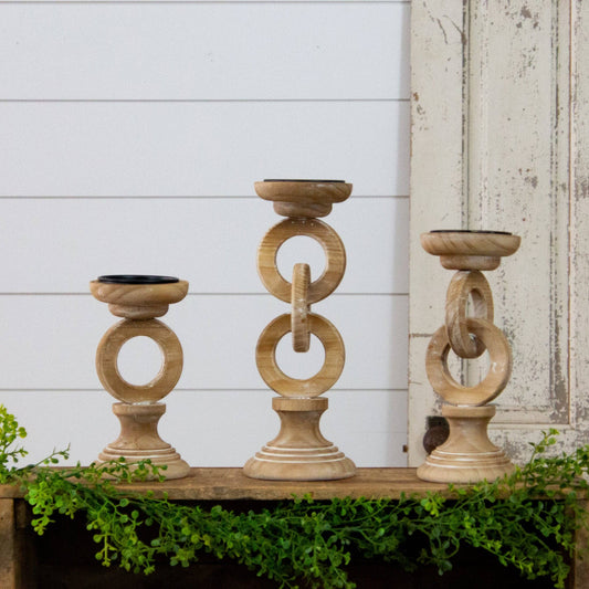 Chain Link Wood Candle Holder-SET of 3
