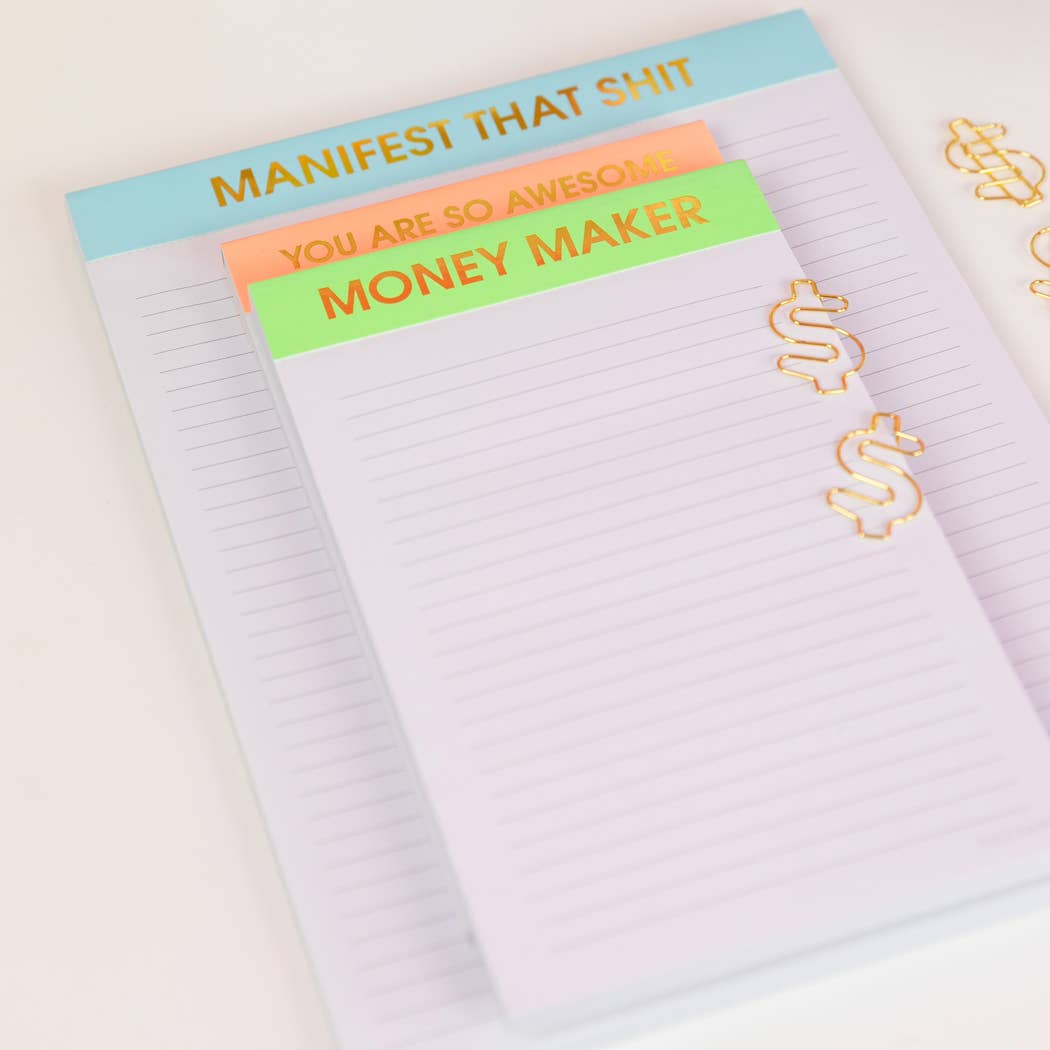 Chez Gagné - Manifest That Shit - Large Memo Lined Notepad - Aquamarine - 65 perforated pages - 10x8