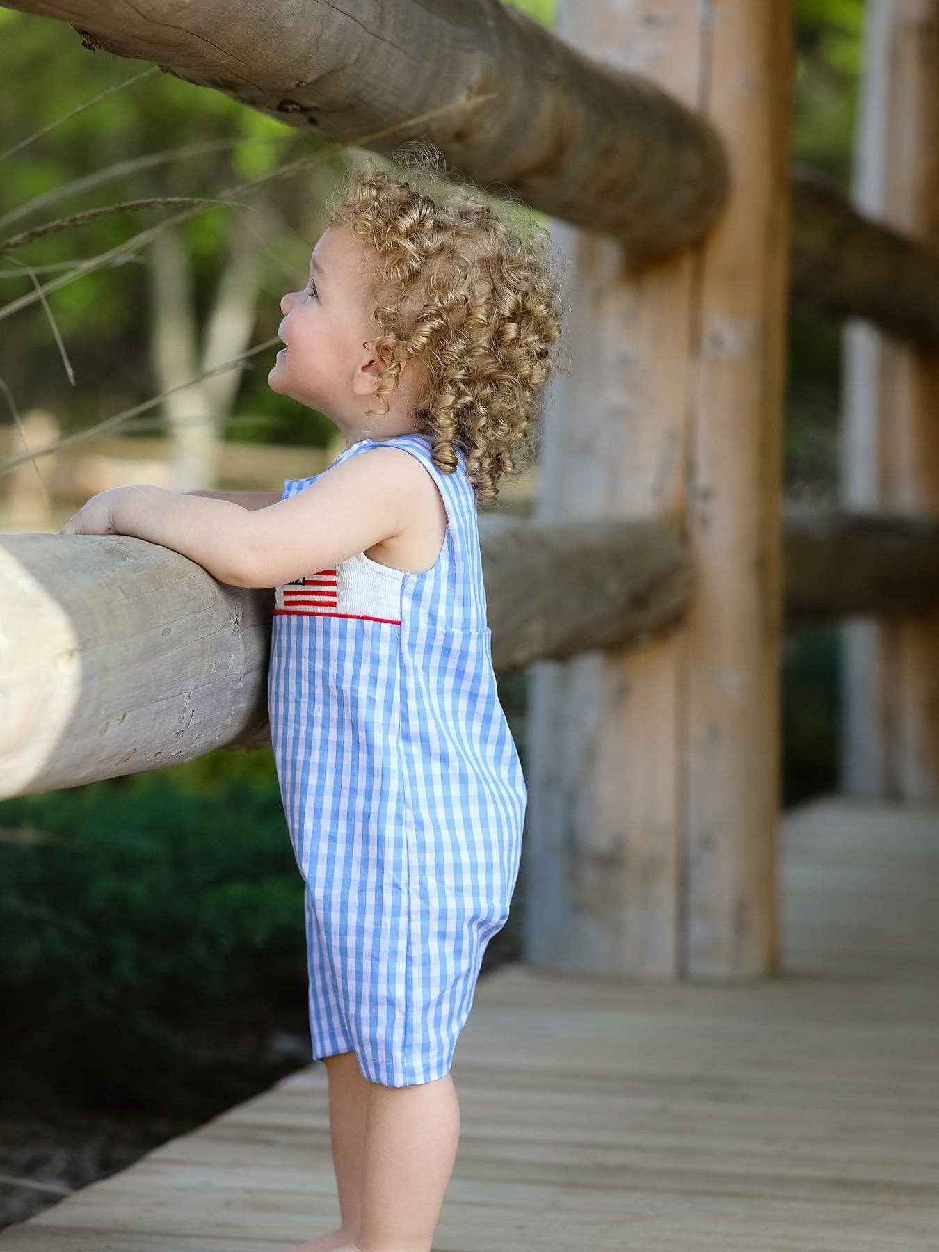4th of july Flag Embroidery Smocking Boys Romper: 3M