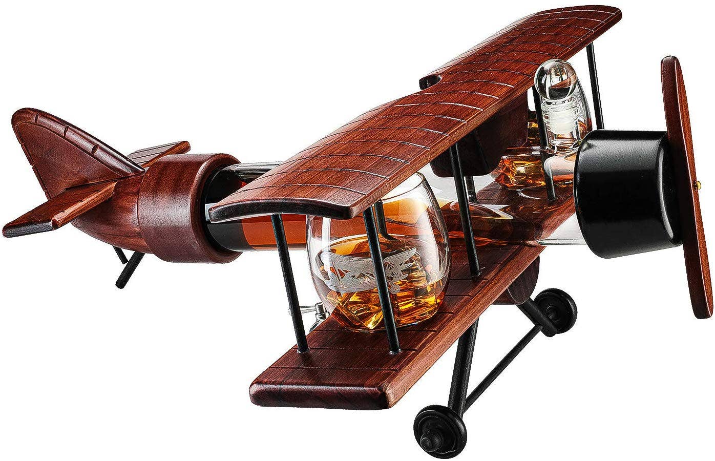 Whiskey Decanter Airplane Set and 2 Airplane Glasses Antique