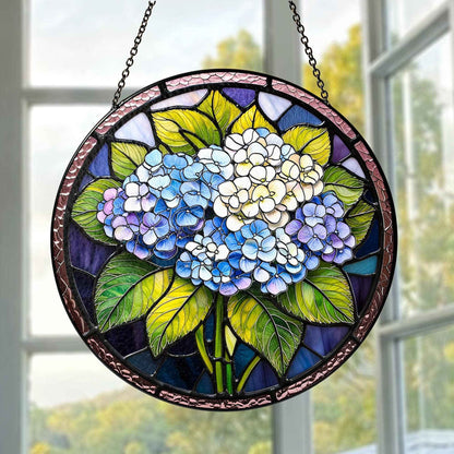 Blue Hydrangea Stained Glass Suncatcher, Plant Garden Gift