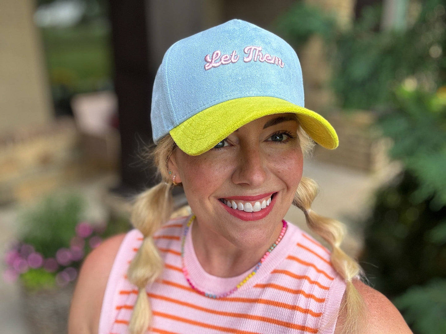 Taylor Elliott Designs - Embroidered Baseball Cap - "Let Them" - Blue + Yellow Suede
