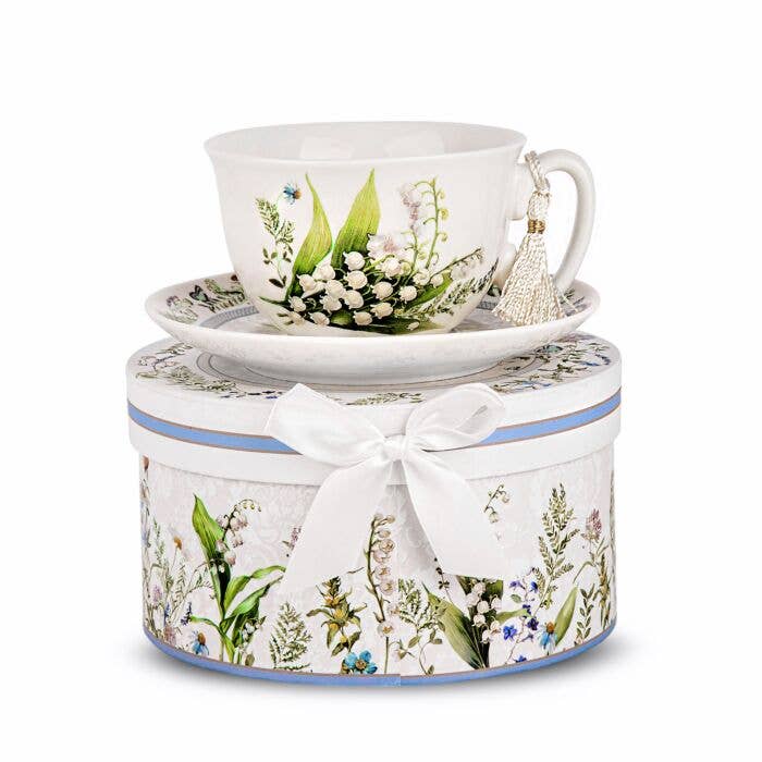 Lily Porcelain Tea/Coffee Cup and Saucer in Gift Box