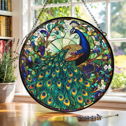 Peacock Stained Glass Suncatcher, Peacock Flowers Decor